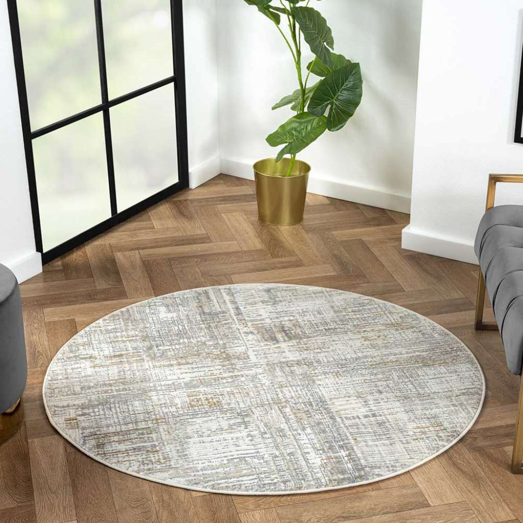Runder Kurzflor Teppich 120 cm in Hellgrau Cremefarben