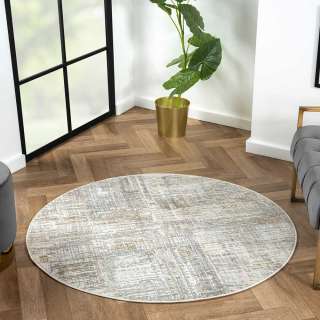 Runder Kurzflor Teppich 120 cm in Hellgrau Cremefarben