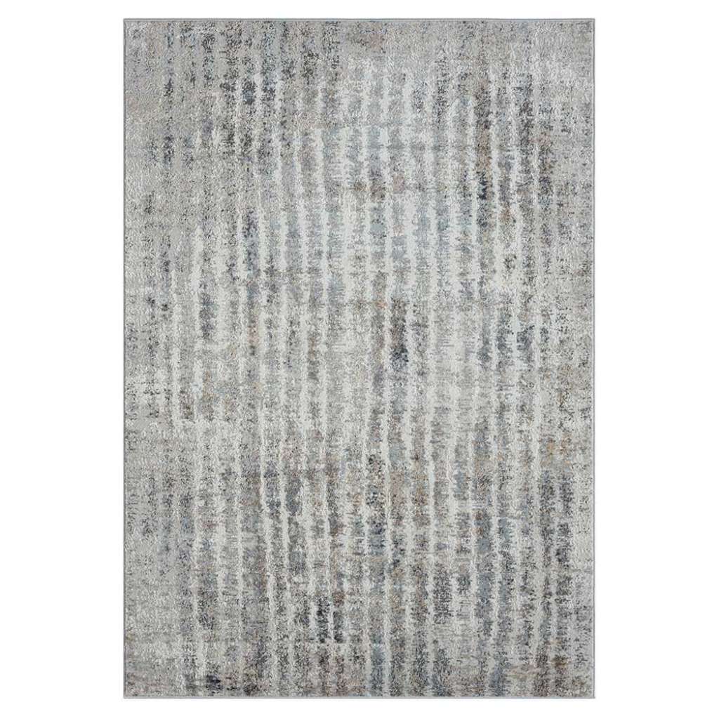 Teppich mit Streifenmuster in Hellgrau und Creme Kurzflor