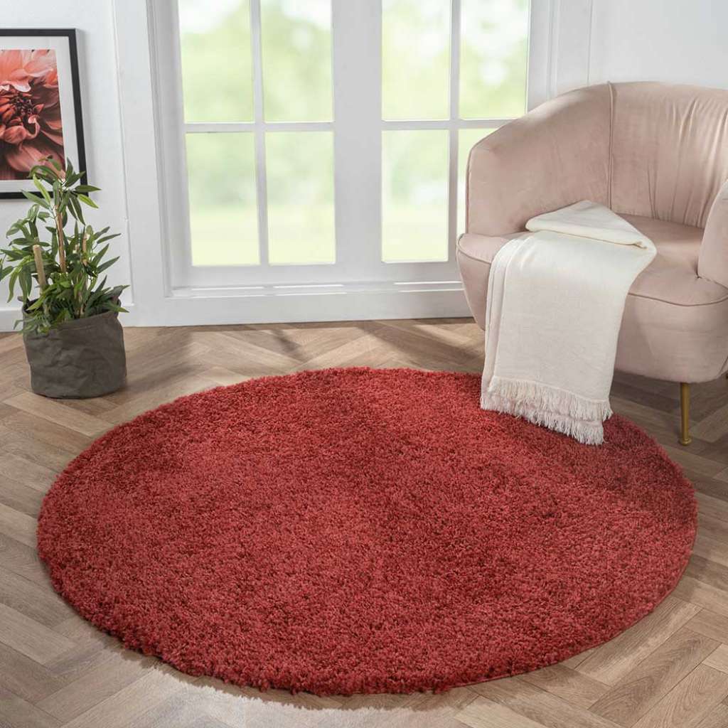 Shaggy Teppich Weinrot rund in modernem Design 150 cm Durchmesser