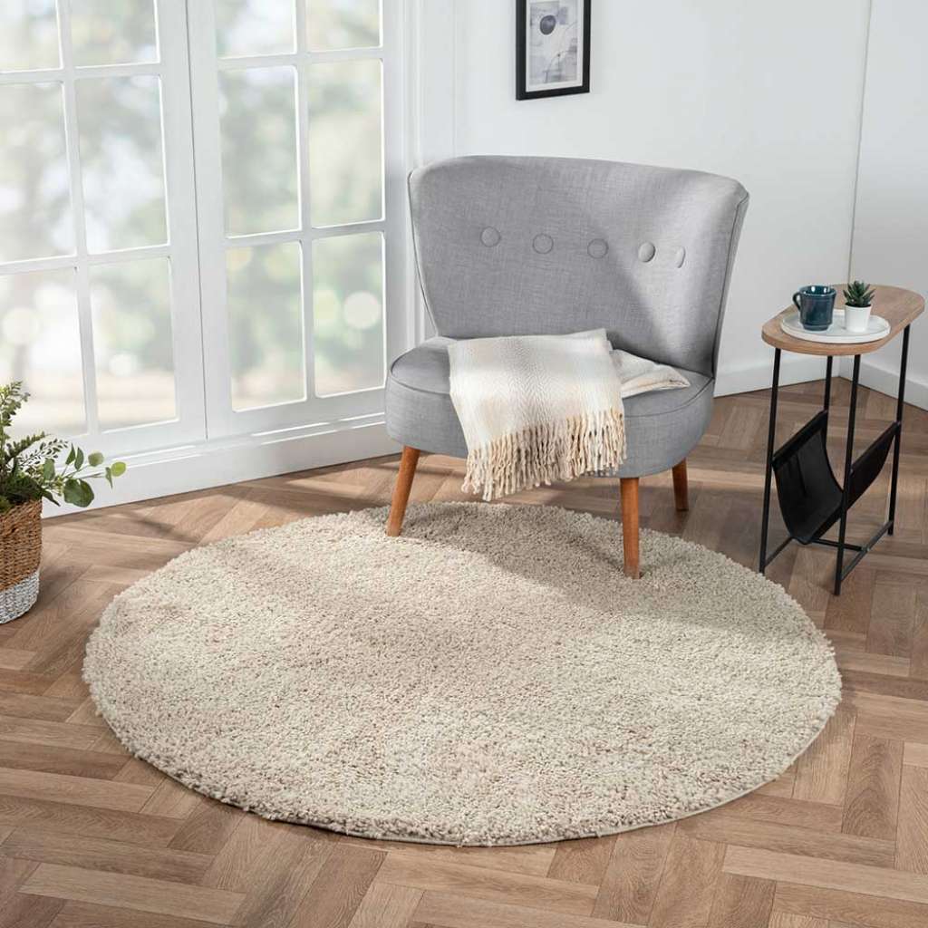 Shaggy Teppich Beige rund in modernem Design 150 cm Durchmesser