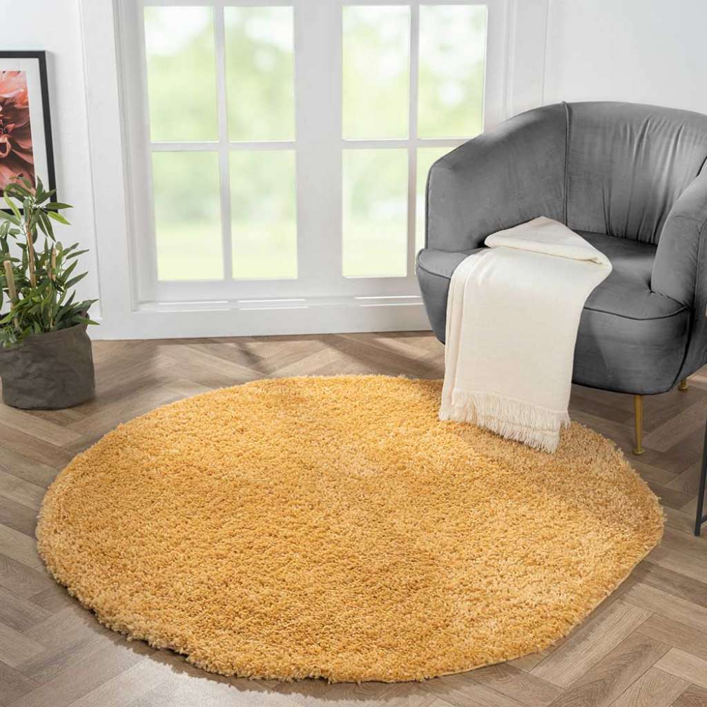 Runder Shaggy Teppich Goldgelb in modernem Design 150 cm Durchmesser