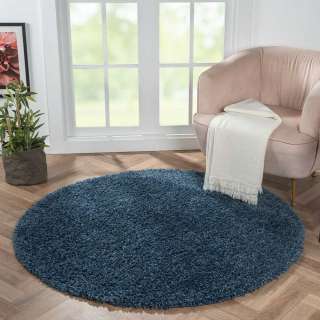 Runder Shaggy Teppich in Dunkelblau modernes Design