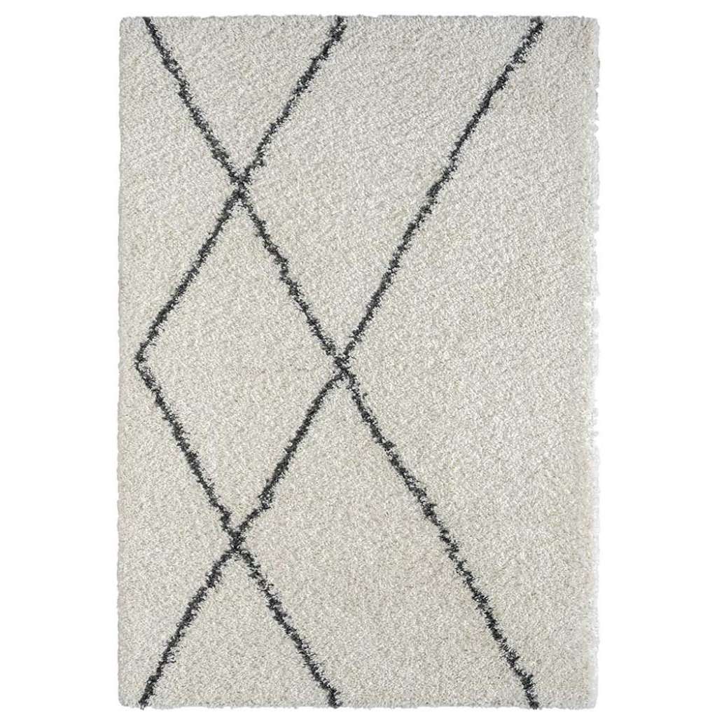 Skandi Stil Shaggy Teppich in Cremeweiß und Schwarz geometrischem Muster