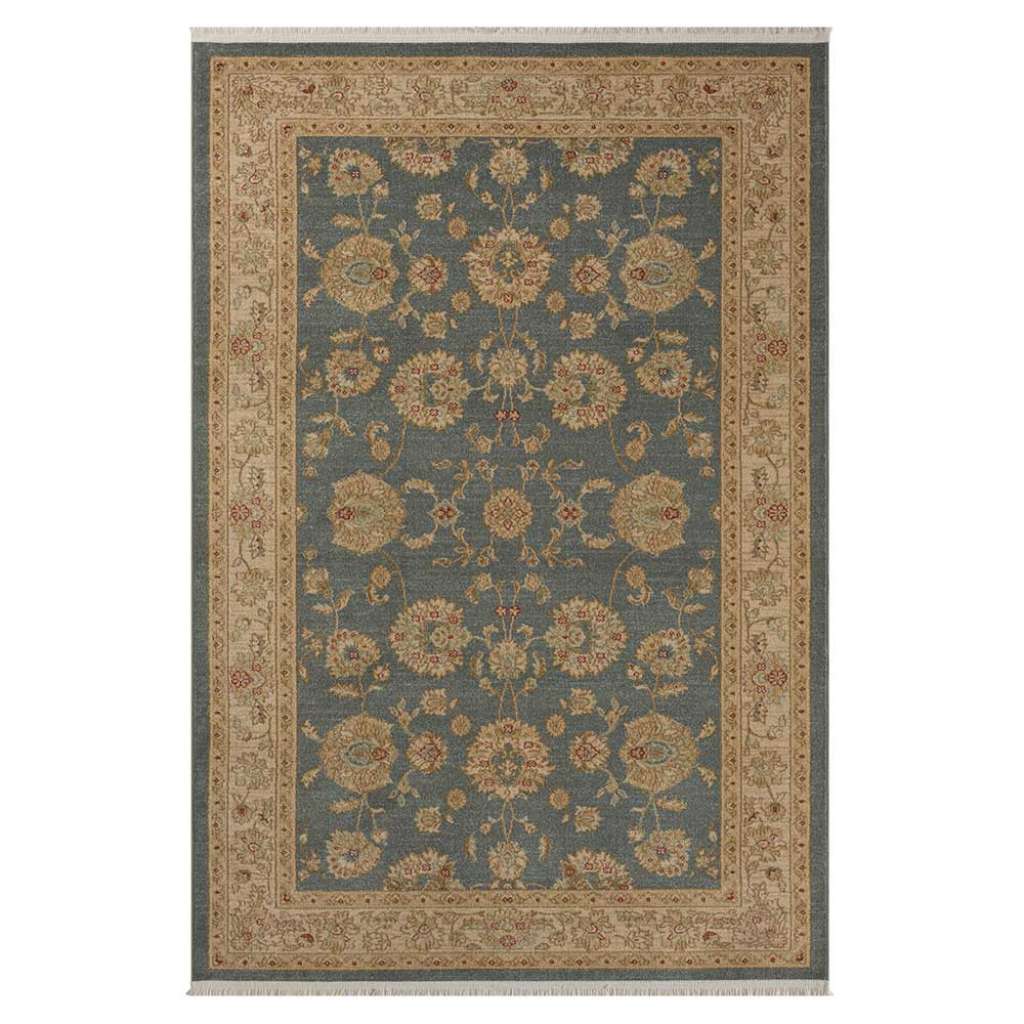 Kurzflorteppich Orient Stil mit floralem Muster Blau und Creme