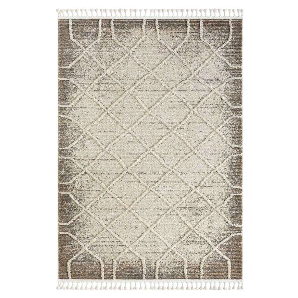 Teppich Skandi Stil in Hellgrau und Weiß geometrischem Muster