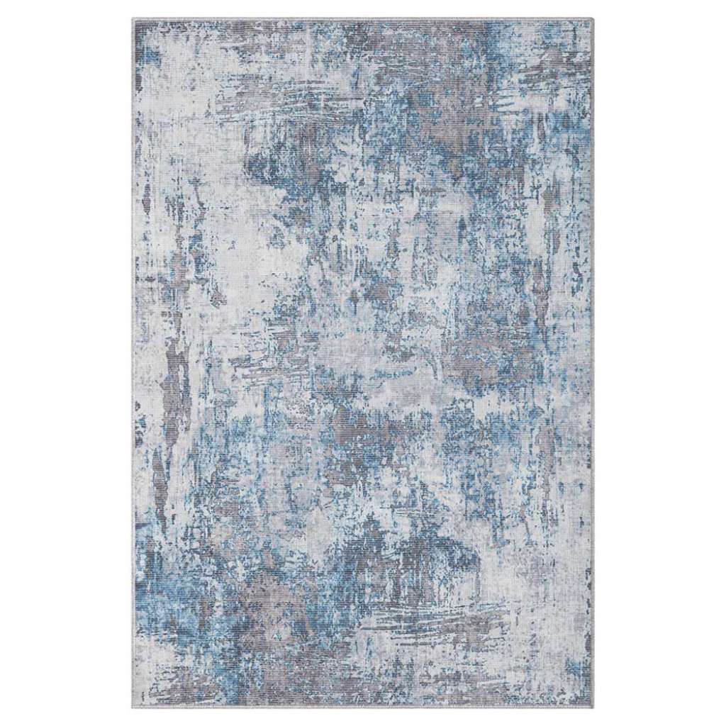 Pflegeleichter Kurzflorteppich in Cremefarben & Blau modern