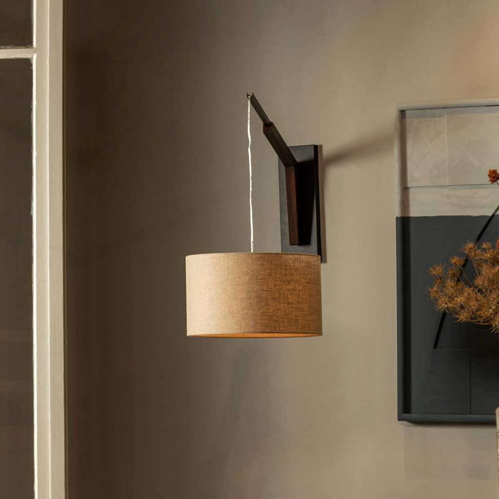 Wandleuchte mit verstellbarem Arm Beige Nussbaum Schwarz