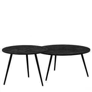 Tisch Set Wohnzimmer 2-teilig in Schwarz recyceltes Teakholz und Metall (zweiteilig)