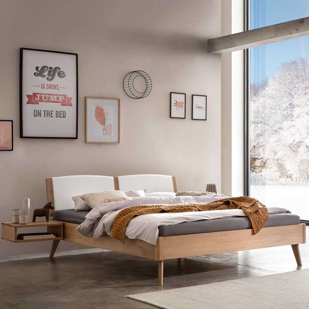 140x200 cm Bett Eiche hell geölt aus Massivholz 38 cm Einstiegshöhe