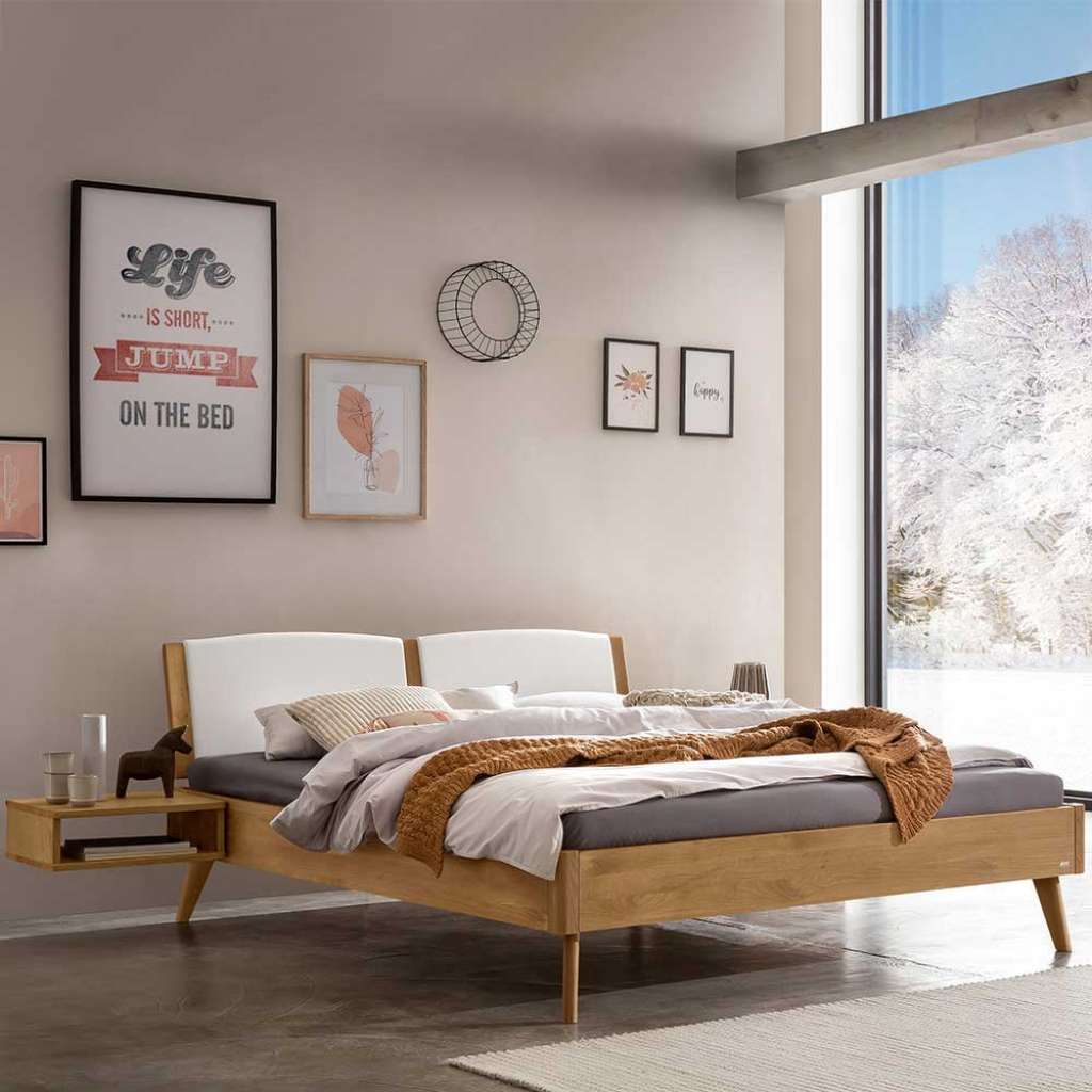 Wildeiche Bett massiv geölt mit Polsterkopfteil 160x200 cm - 180x200 cm