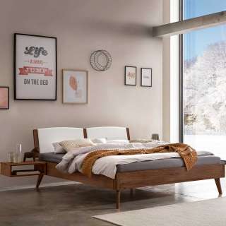 Nussbaumholz Bett geölt mit Polsterkopfteil 140x200 cm