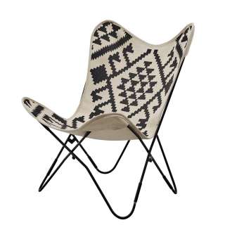 Butterfly-Stuhl schwarz weiß mit Ethno Muster 34 cm Sitzhöhe