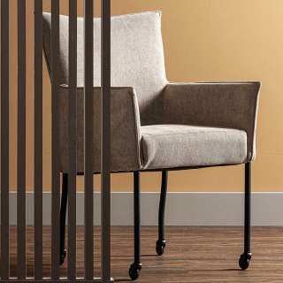 Armlehnstuhl rollbar in Beige Chenille Gestell aus Metall