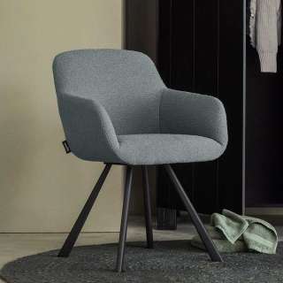 Esszimmerarmlehnstuhl aus Boucle Stoff und Metall 49 cm Sitzhöhe