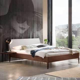 140x200 Bett Nussbaum und Weiß aus Massivholz modernem Design