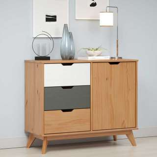 Kiefer massiv Kommode in Honigfarben - Grau und Weiß 79 cm hoch