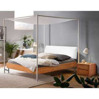 140x200 cm Himmelbett in Eichefarben und Weiß inklusive Baldachin