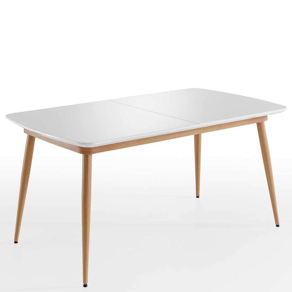 Tisch Esszimmer Skandi Stil mit einer Einlegeplatte Hochglanz Weiß
