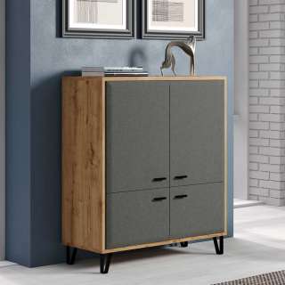 Modernes Highboard Dunkelgrau Filz Optik und Wildeiche NB 98x112x42 cm