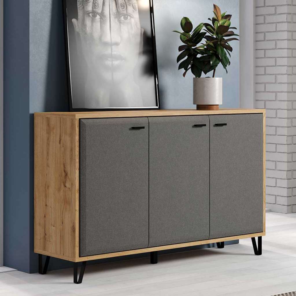 Modernes Sidebord in Dunkelgrau Filz Optik Wildeichefarben