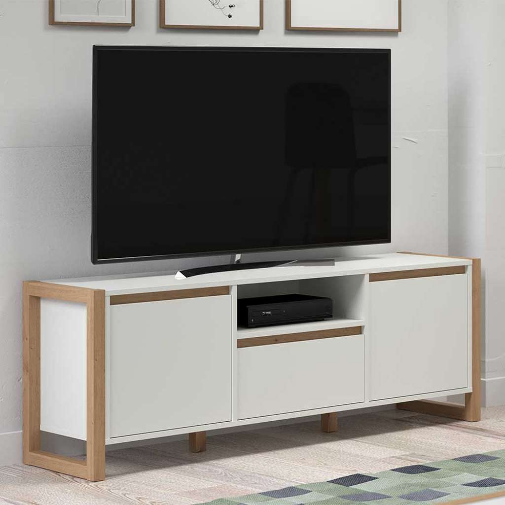 Skandi Stil Fernsehboard in Weiß & Wildeichefarben 150 cm breit