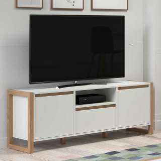Skandi Stil Fernsehboard in Weiß & Wildeichefarben 150 cm breit
