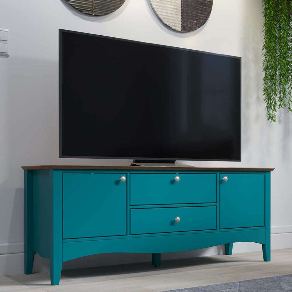 Fernsehmöbel Türkis Landhaus modern 140 cm breit 58 cm hoch