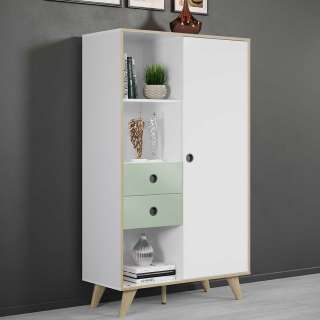 Wohnzimmerschrank Hochglanz in Weiß und Mintgrün Skandi Design