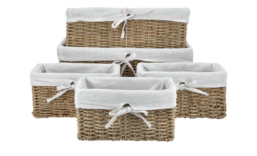 Aufbewahrungskorb, 5er Set ¦ braun ¦ Leinen, Seegras, Baumwolle, Metall, Polyester Aufbewahrung > Körbe - Höffner