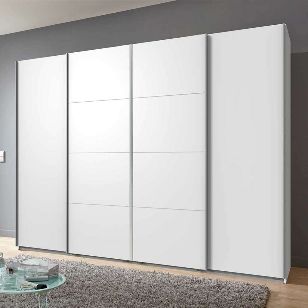 Schwebetürenkleiderschrank modern in Weiß Metallgriffen