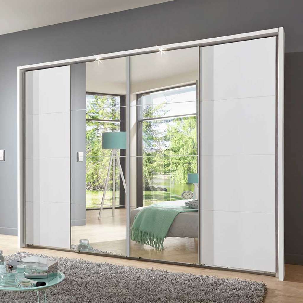 Kleiderschrank Schiebetüren Spiegel in Weiß modernem Design