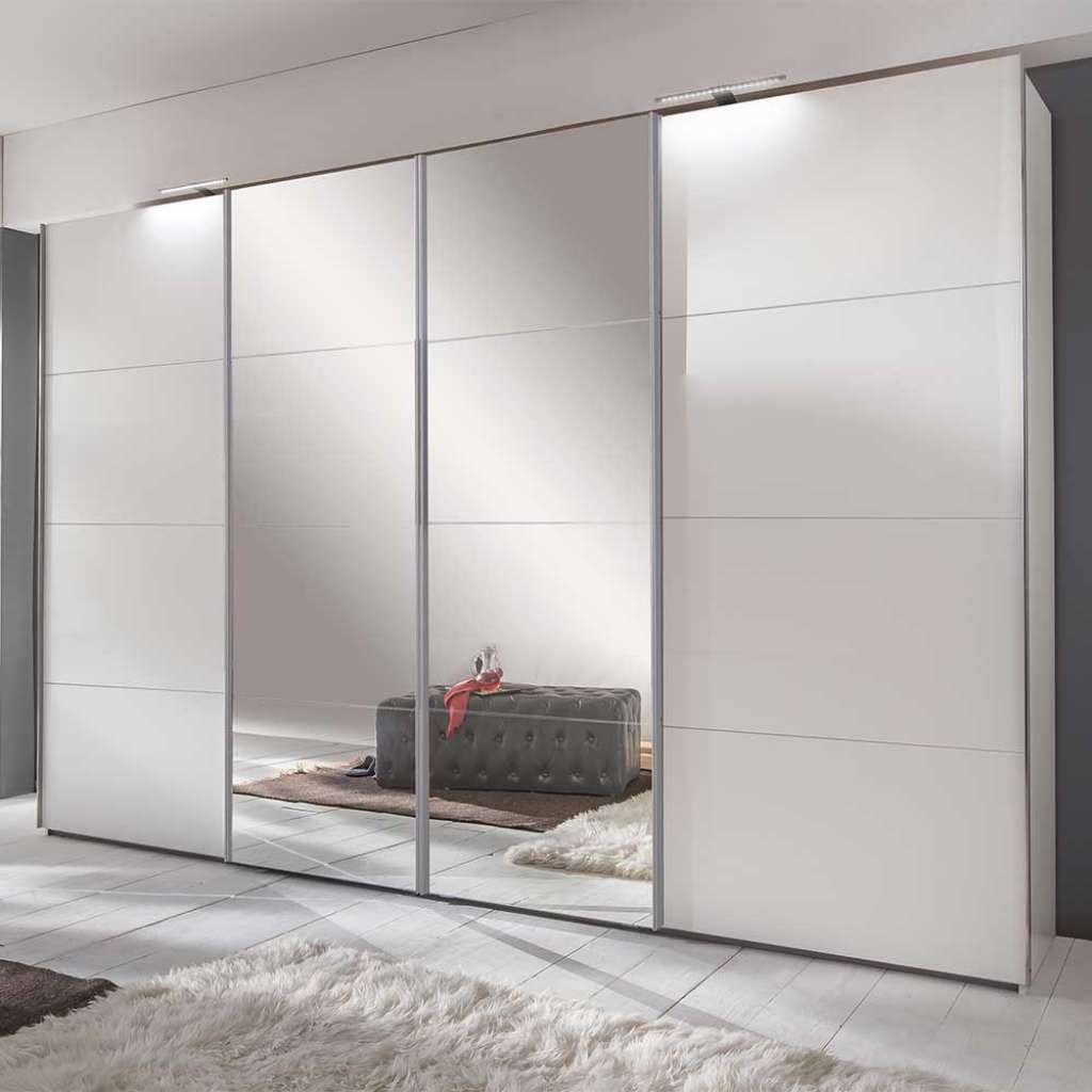 Kleiderschrank Schiebetüren Weiß mit Spiegeltüren 65 cm tief