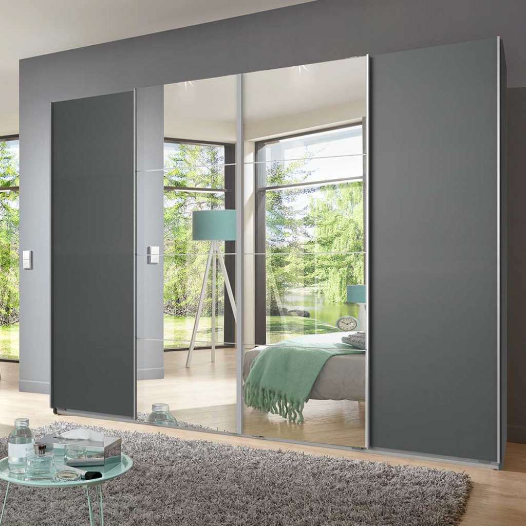 Schwebetuerenschrank mit Spiegeln in Dunkelgrau Made in Germany