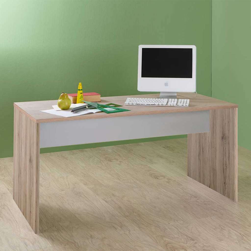 Laptopschreibtisch in Eiche San Remo und Weiß Knieraumblende