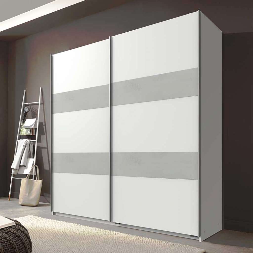 Gleittürenschrank Schlafzimmer in Beton Lichtgrau und Weiß Made in Germany