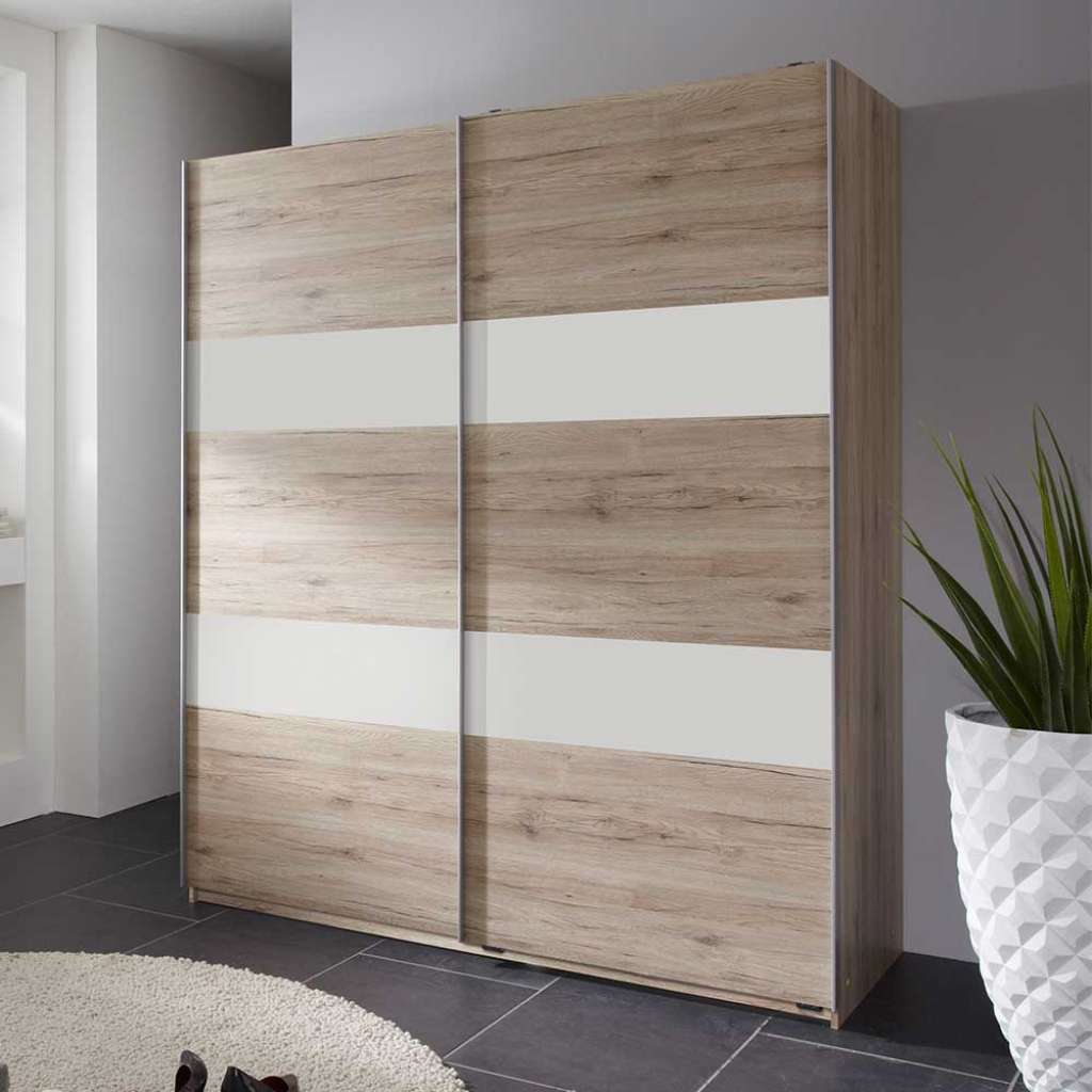 Schwebetürenschrank modern in Eiche San Remo und Weiß Made in Germany