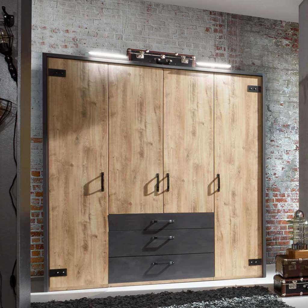 4-türiger Kleiderschrank mit drei Schubladen Industry und Loft Stil