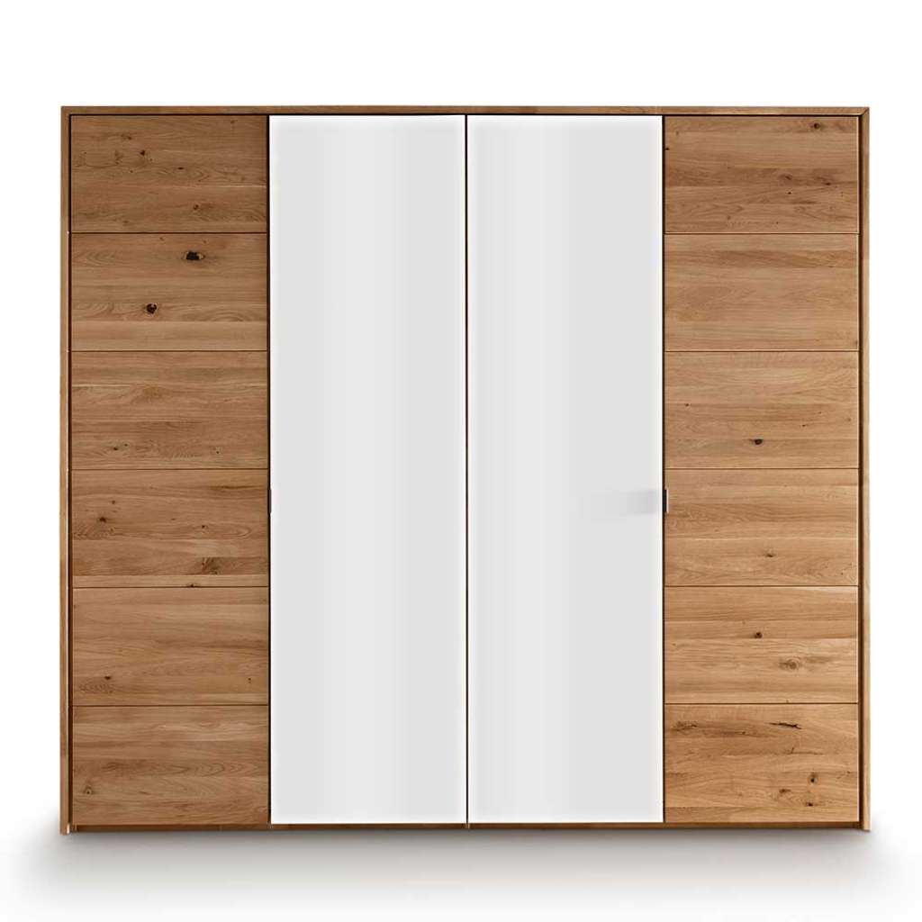 Kleiderschrank Wildeiche geölt Glas Weiß 245 cm breit