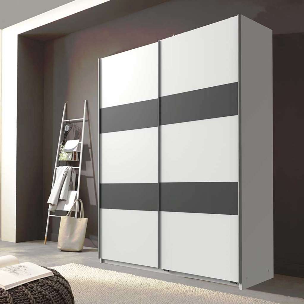 Schlafzimmer Gleittürenschrank in Weiß und Dunkelgrau 135 cm breit
