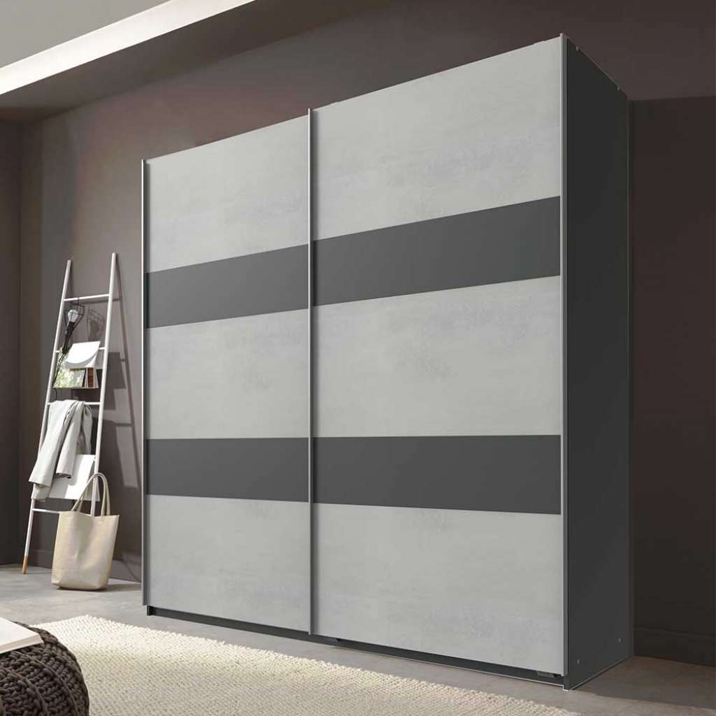 Moderner Schwebetürenkleiderschrank in Dunkelgrau Beton Lichtgrau