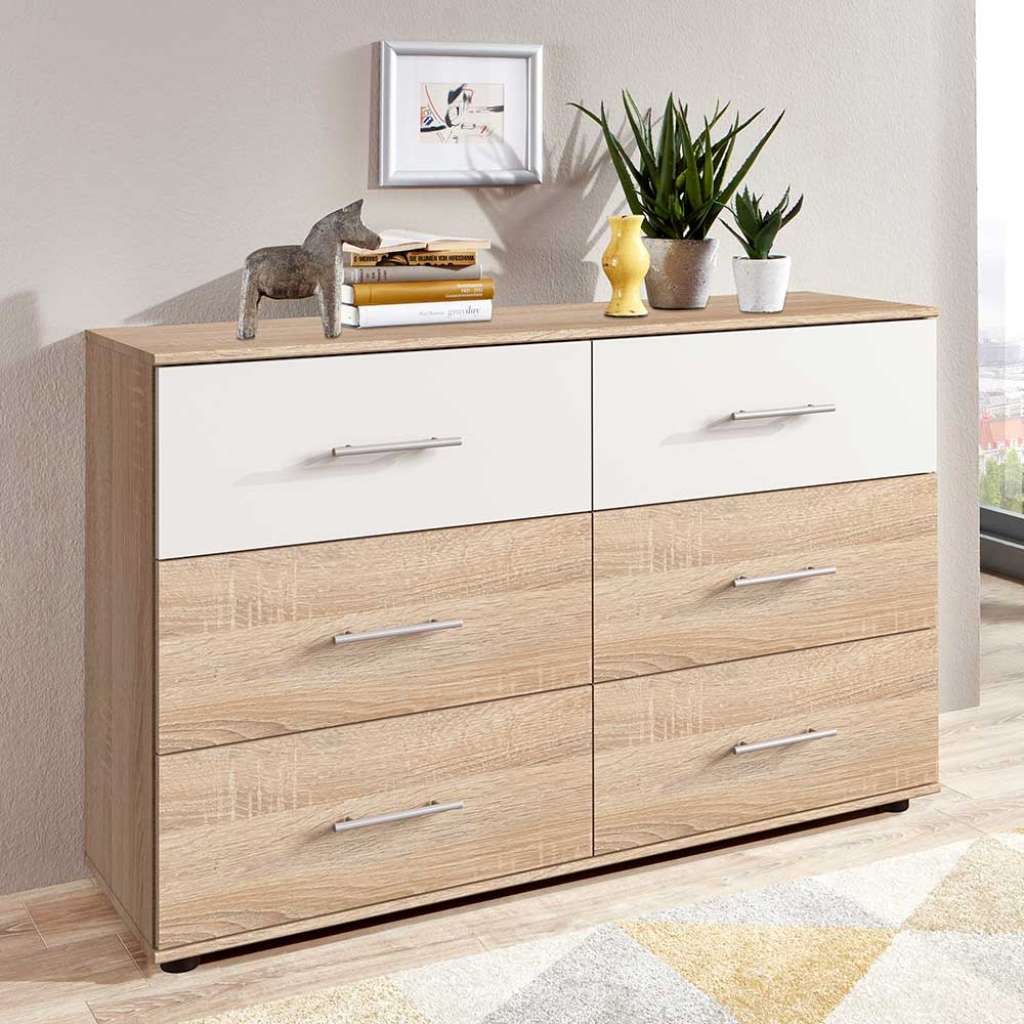 Schubladen Sideboard in Eiche Sägerau und Weiß Made in Germany
