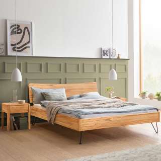 Wildbuche geölt Doppelbett in modernem Design Vierfußgestell aus Metall