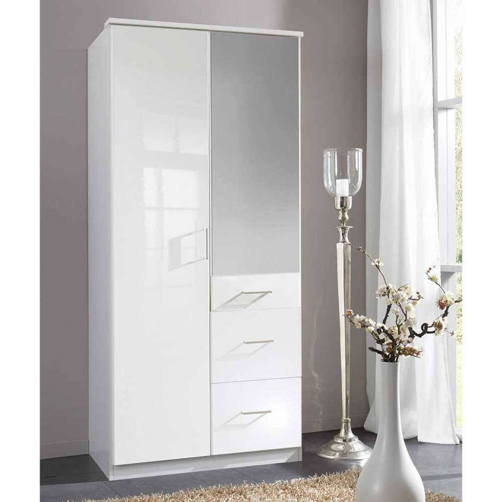 Jugendkleiderschrank mit Spiegeltür in Weiß 91x199x58 cm