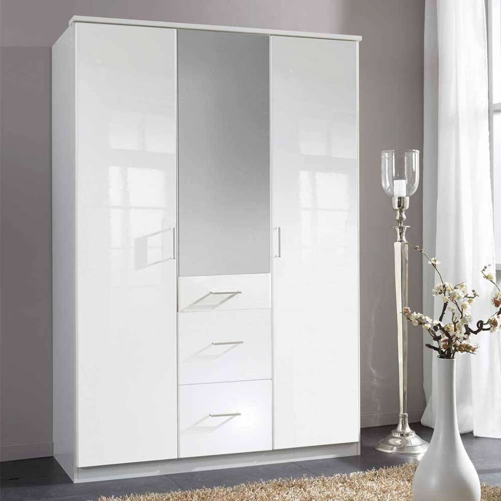 Weißer Drehtürenschrank mit Spiegel drei Schubladen