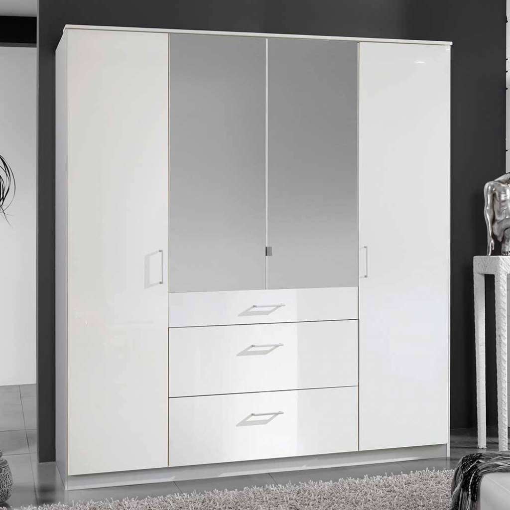 Weißer Schlafzimmerkleiderschrank mit Spiegeltüren drei Schubladen