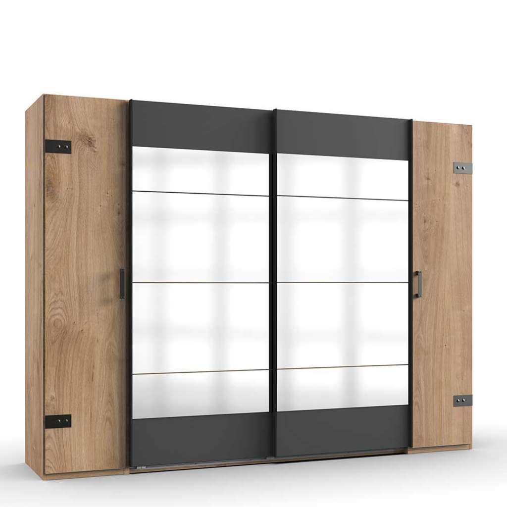 Kleiderschrank Schwebetüren und Drehtüren mit Spiegel 210 cm hoch
