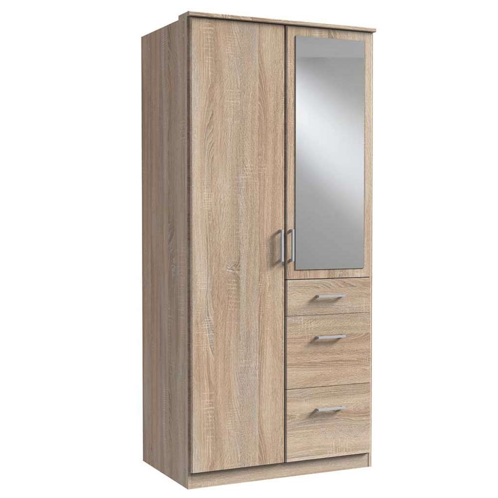 Kleiderschrank Eiche Sägerau NB mit Spiegel drei Schubladen