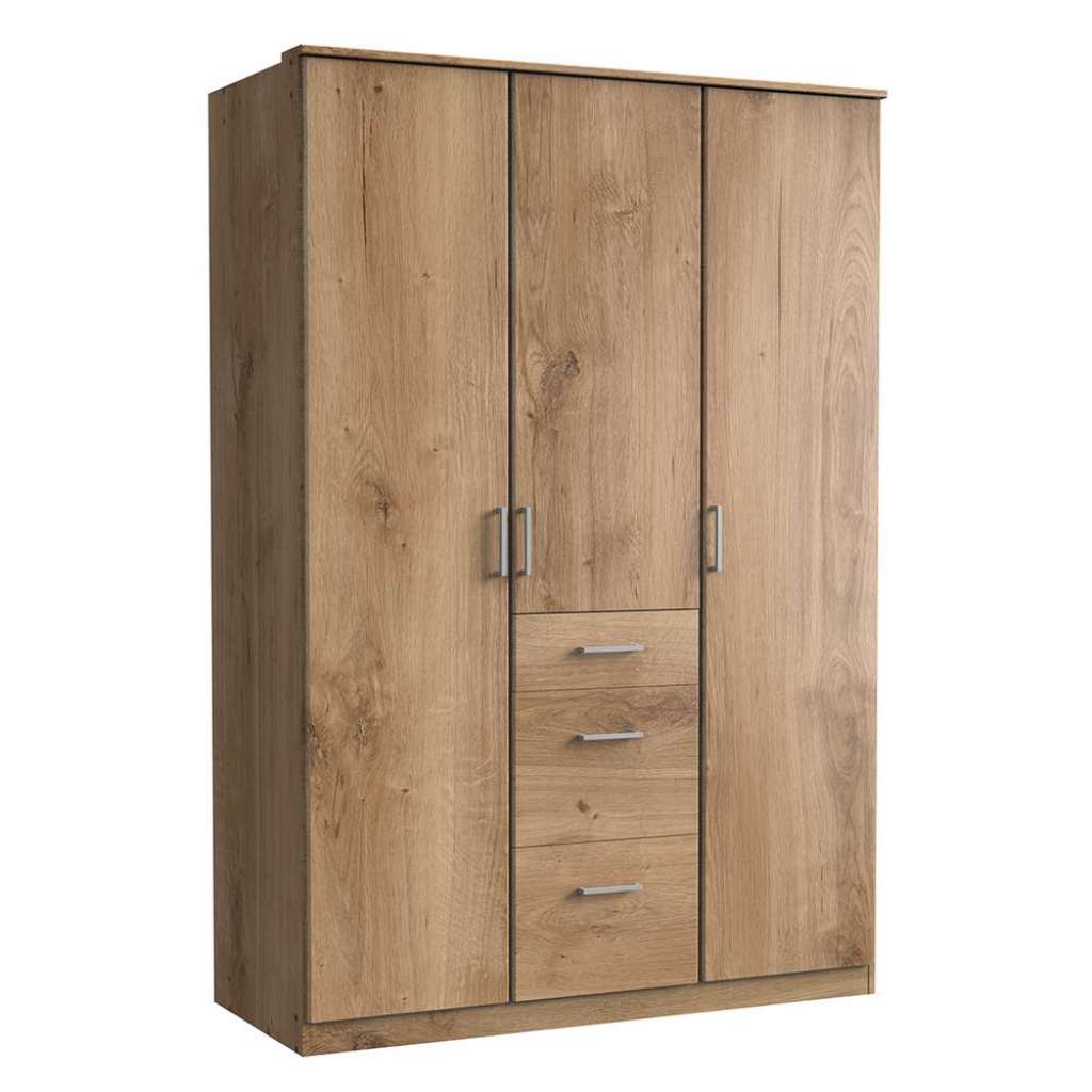 Kleiderschrank Plankeneiche NB mit drei Schubladen 199 cm hoch