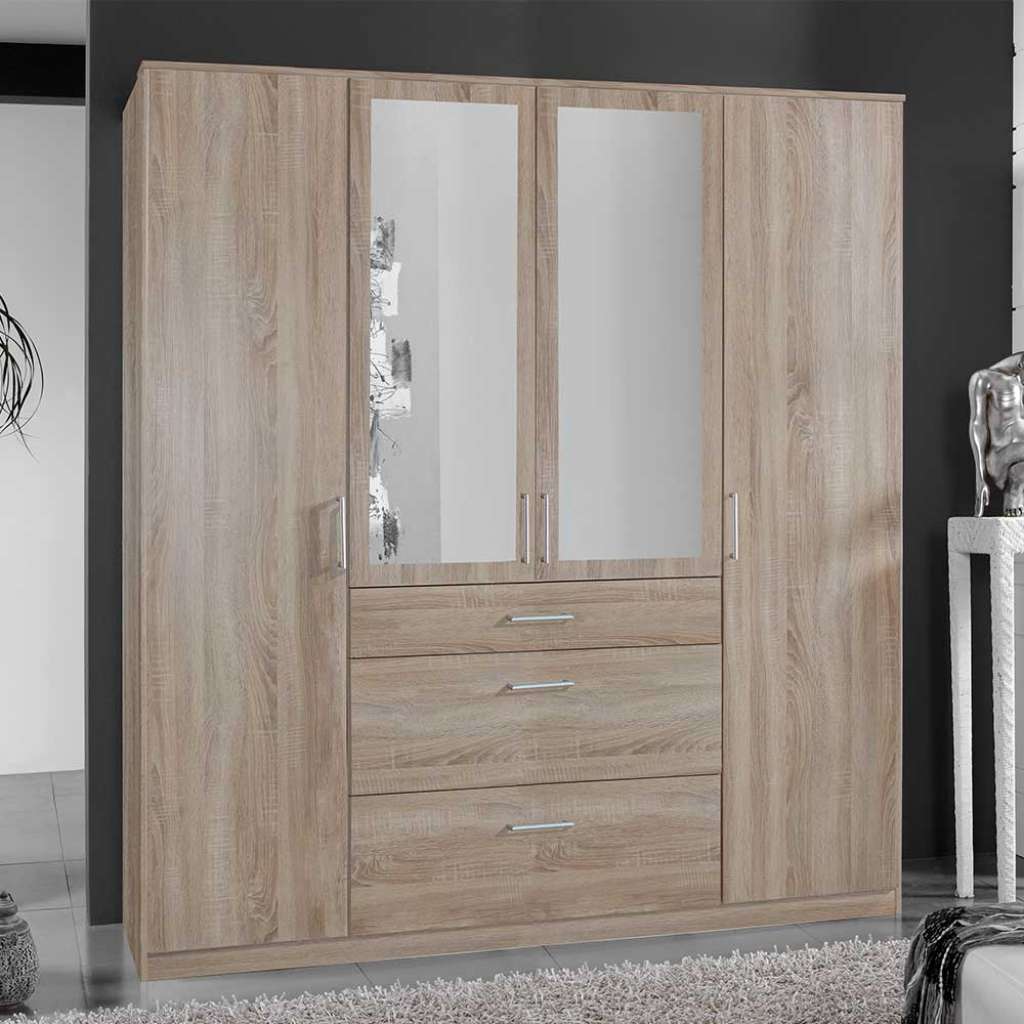 Schrank für Schlafzimmer in Eiche Sägerau drei Schubladen und Türen